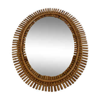 Oval rattan mirror, italy 1960 46x57cm