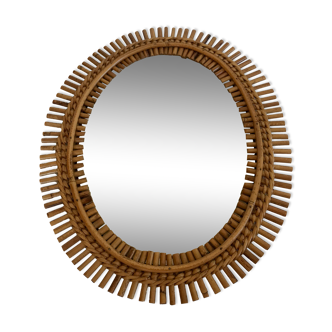 Miroir ovale en rotin, italie 1960 46x57cm