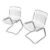 Set of 2 wire chairs Gastone Rinaldi  style Italy 1970-1980 Chromed metal cantilever seat