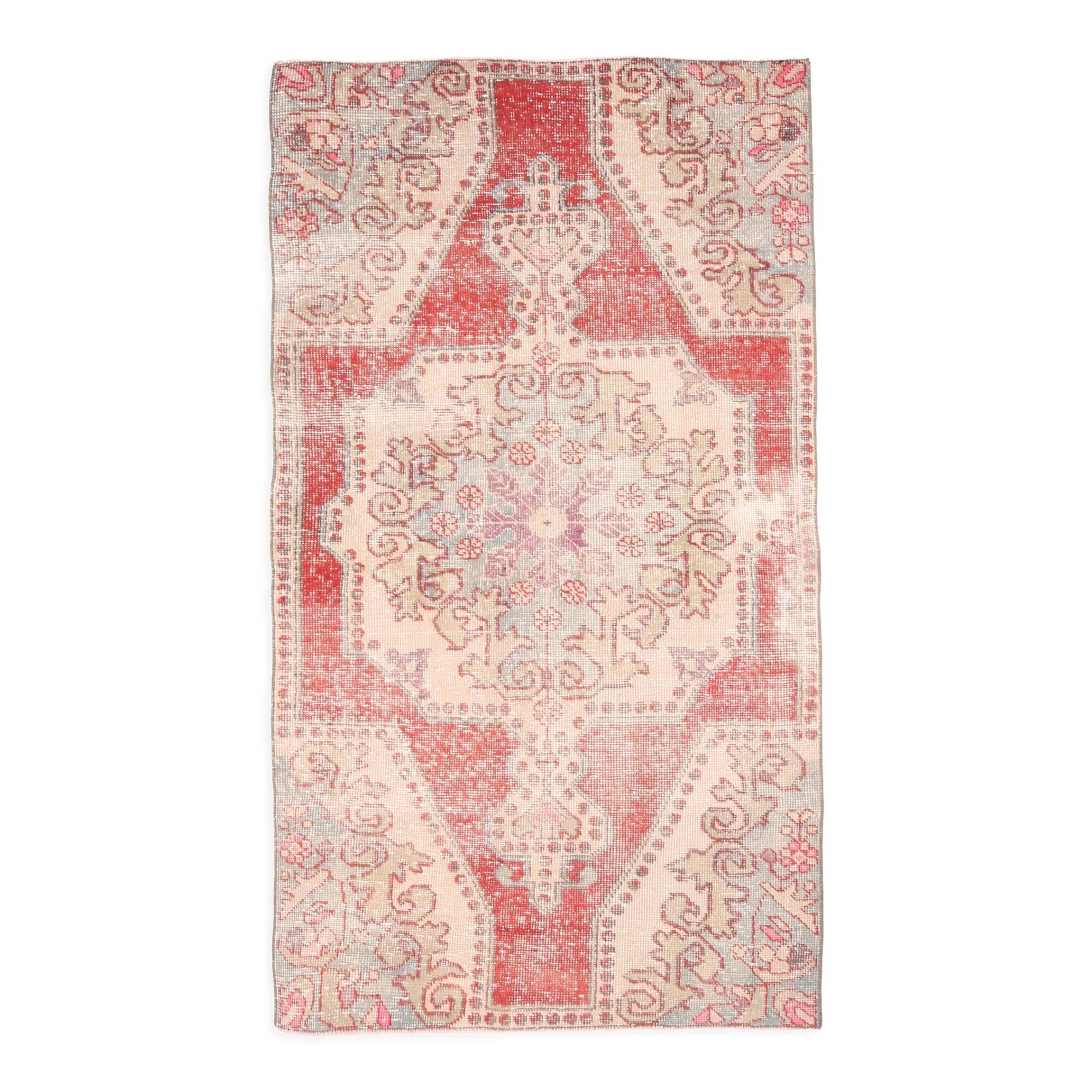Red and beige wool turkish rug 198x112cm
