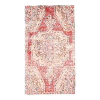Red and beige wool turkish rug 198x112cm
