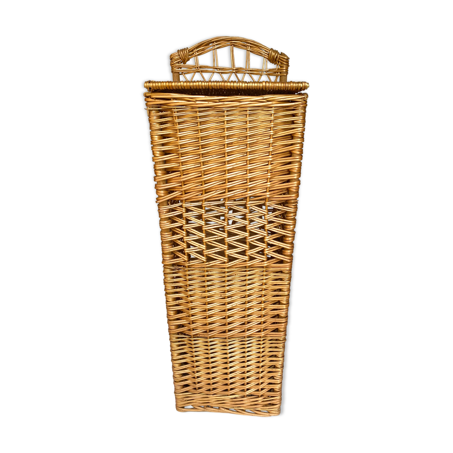 Vintage braided wicker bread hutch