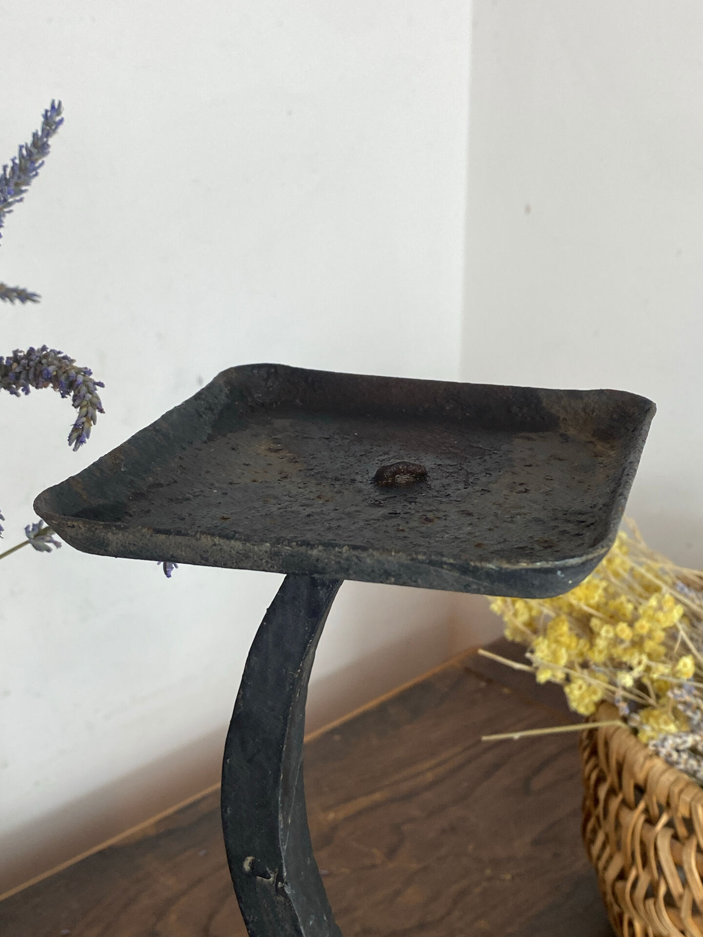 Modernist candlestick in wrought iron