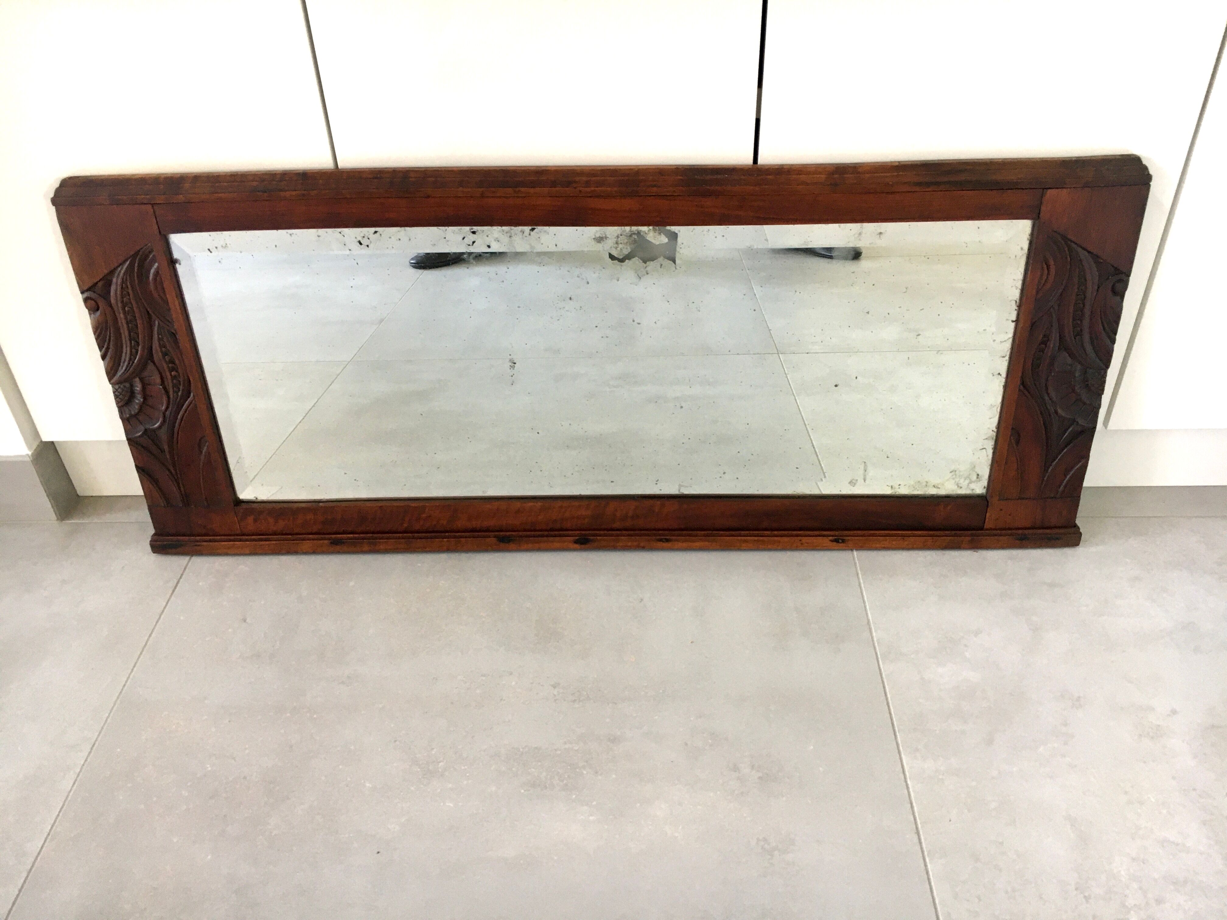 Large vintage mirror 40s oak frame 103x42cm