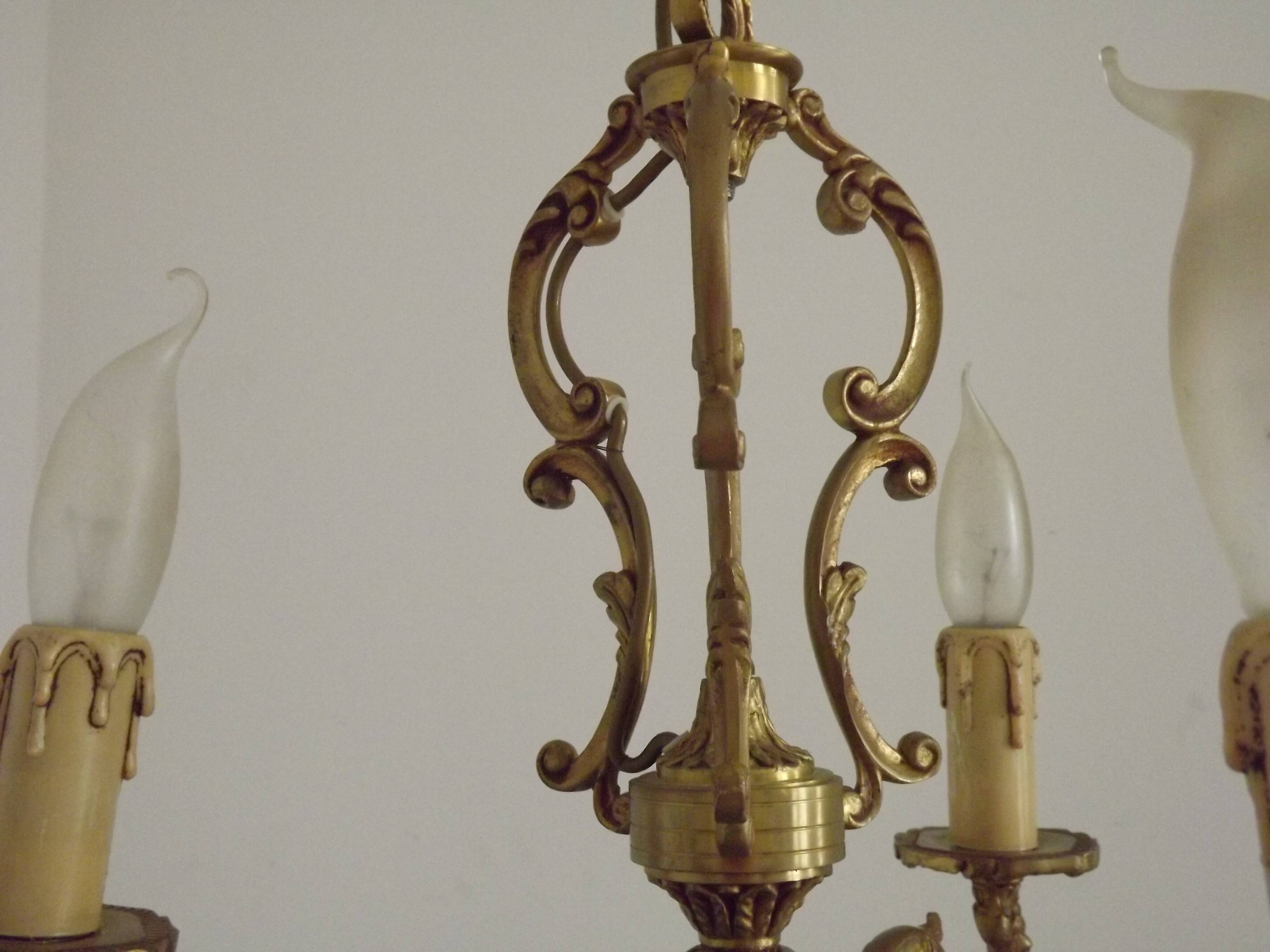 French Art Nouveau Bronze 3 Light Acanthus Detail Cage Candlestick 5476