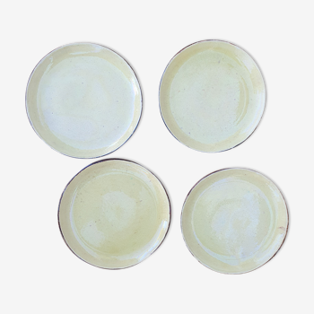 4 plates in glazed clay Dieulefit Haute Provence yellow