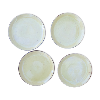 4 plates in glazed clay Dieulefit Haute Provence yellow