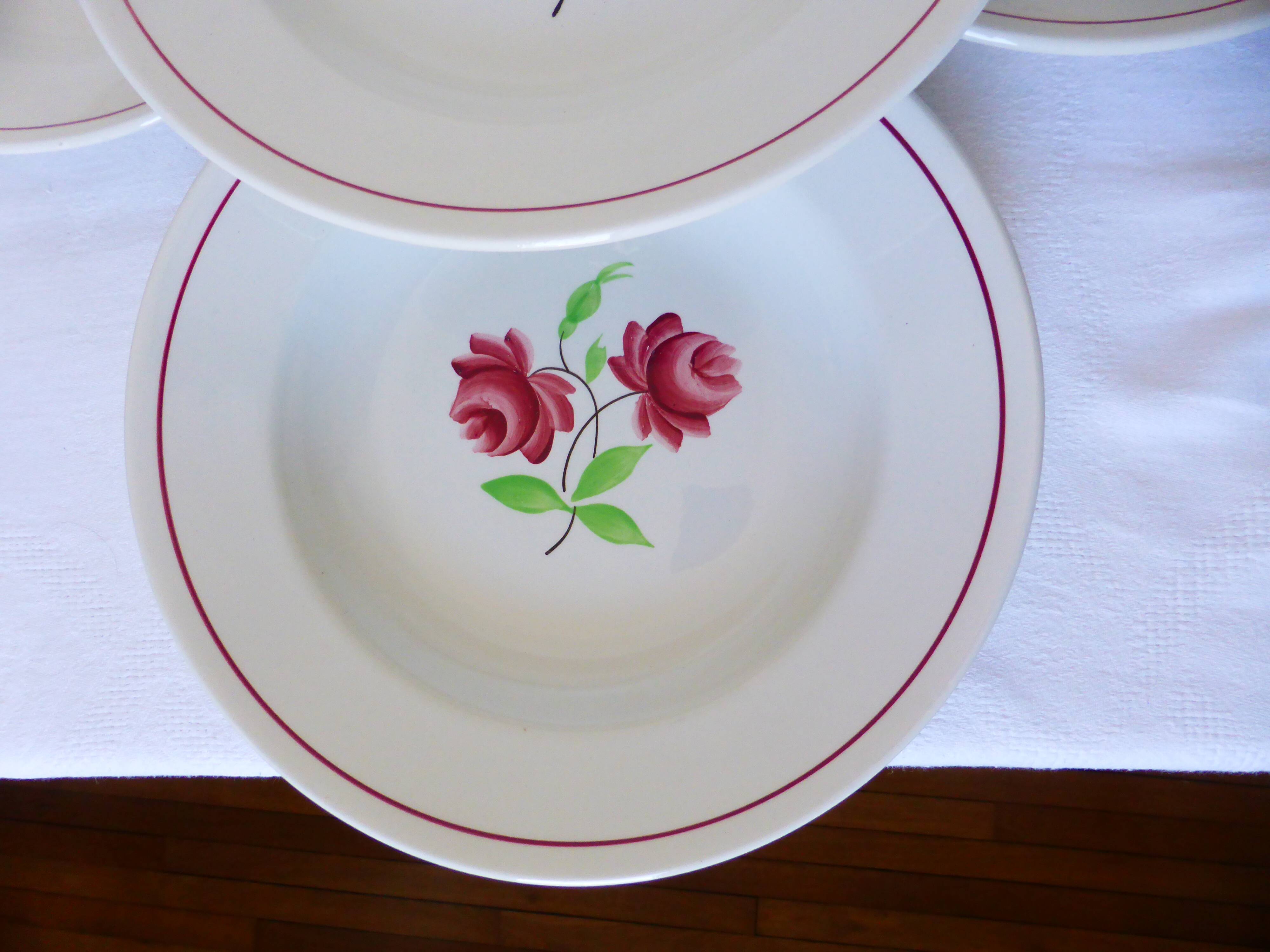 4 assiettes creuses K et G Luneville modèle Rose Mai 2106201