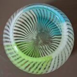 Blown glass vase with opal glass threads