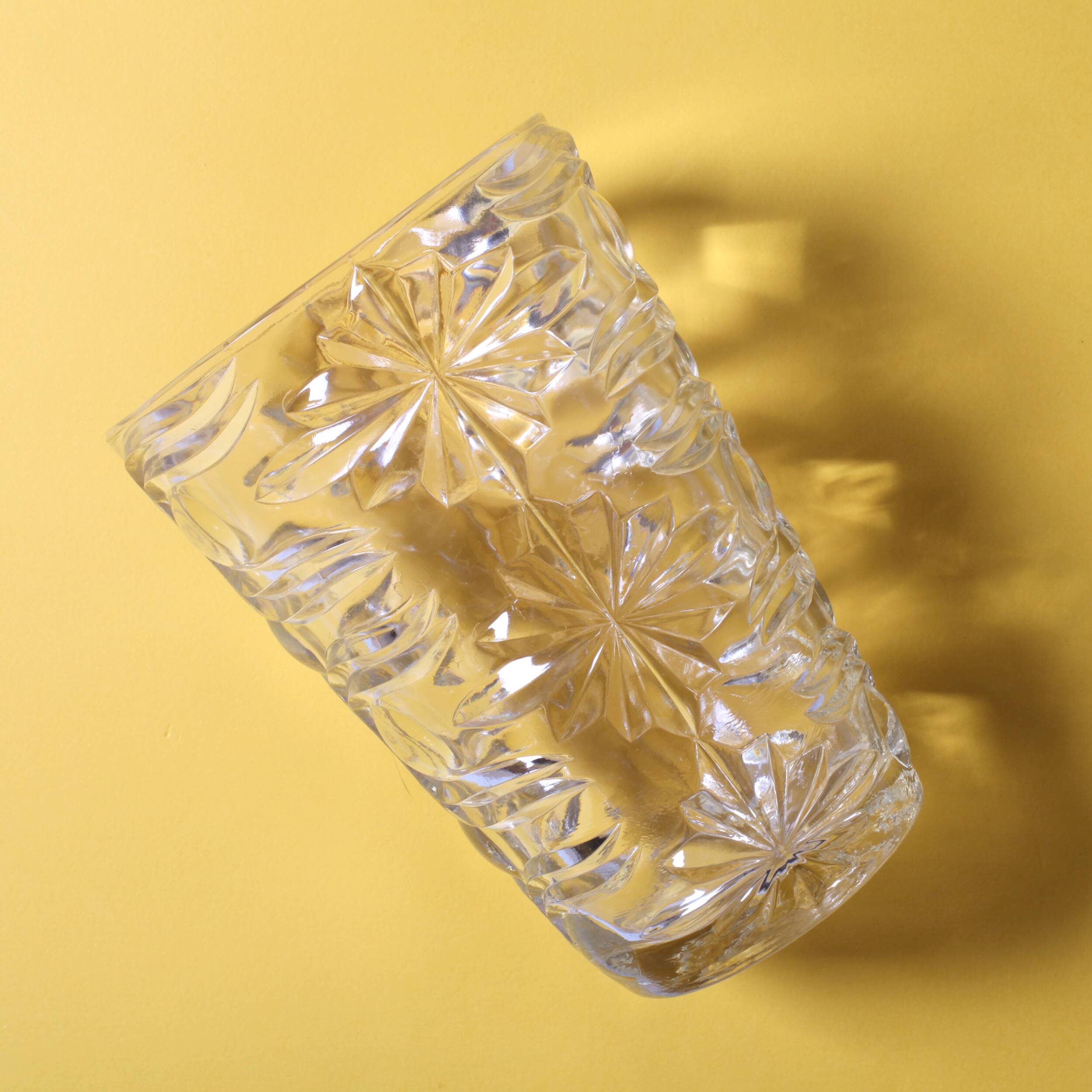 Mid-century Solid Heavy Clear Pattered Glass Flower Vase / Fidenza / Italy