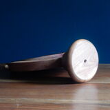 Round mirror psyche of wooden table