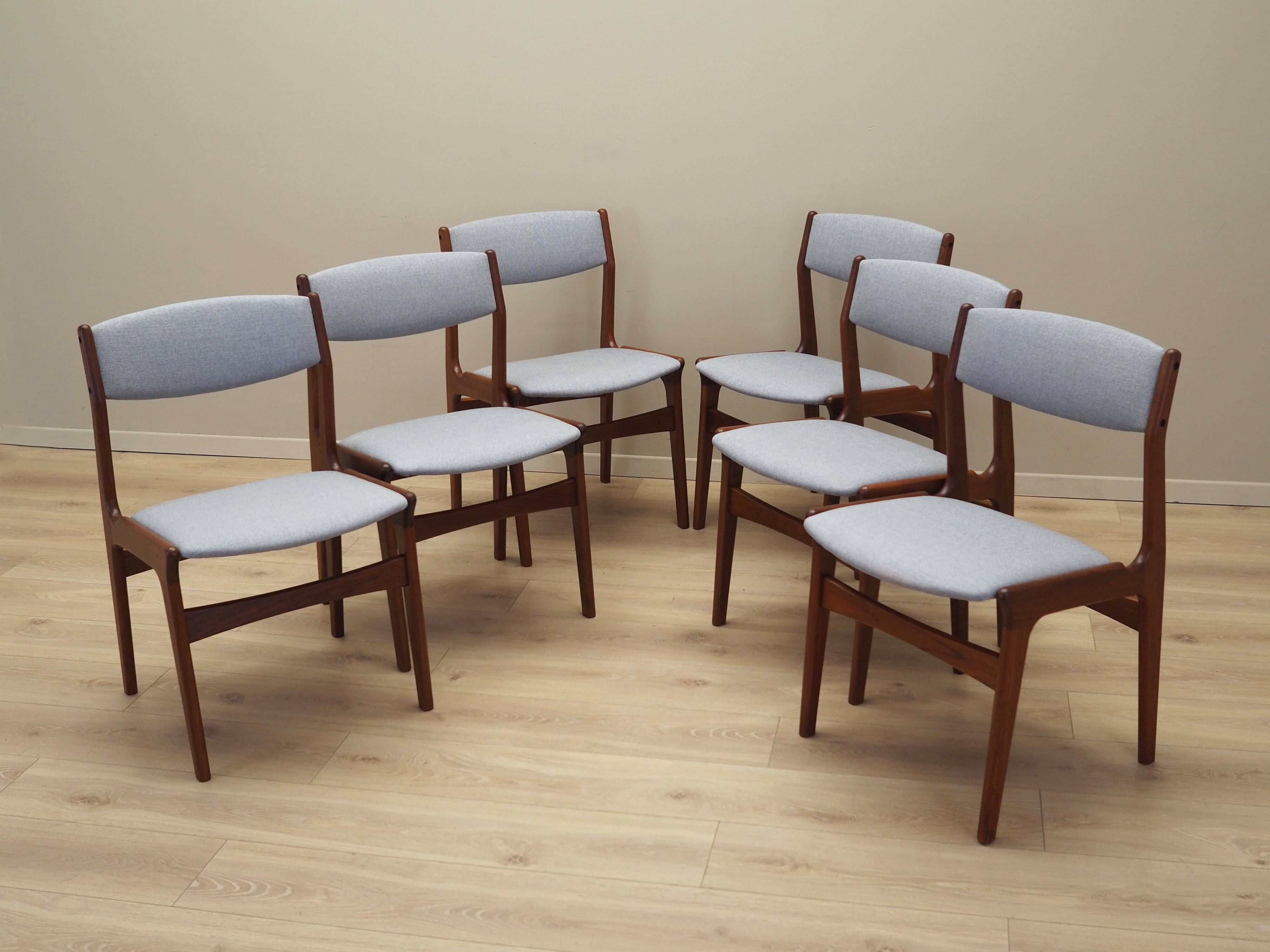 Ensemble de six chaises en teck, design danois, années 1970, fabrication : Nova
