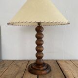 Turned wood lamp with paper shade