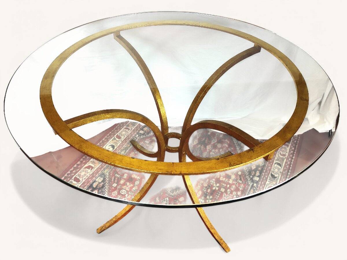 Round Dining Table in Gold Metal by Robert Thibier