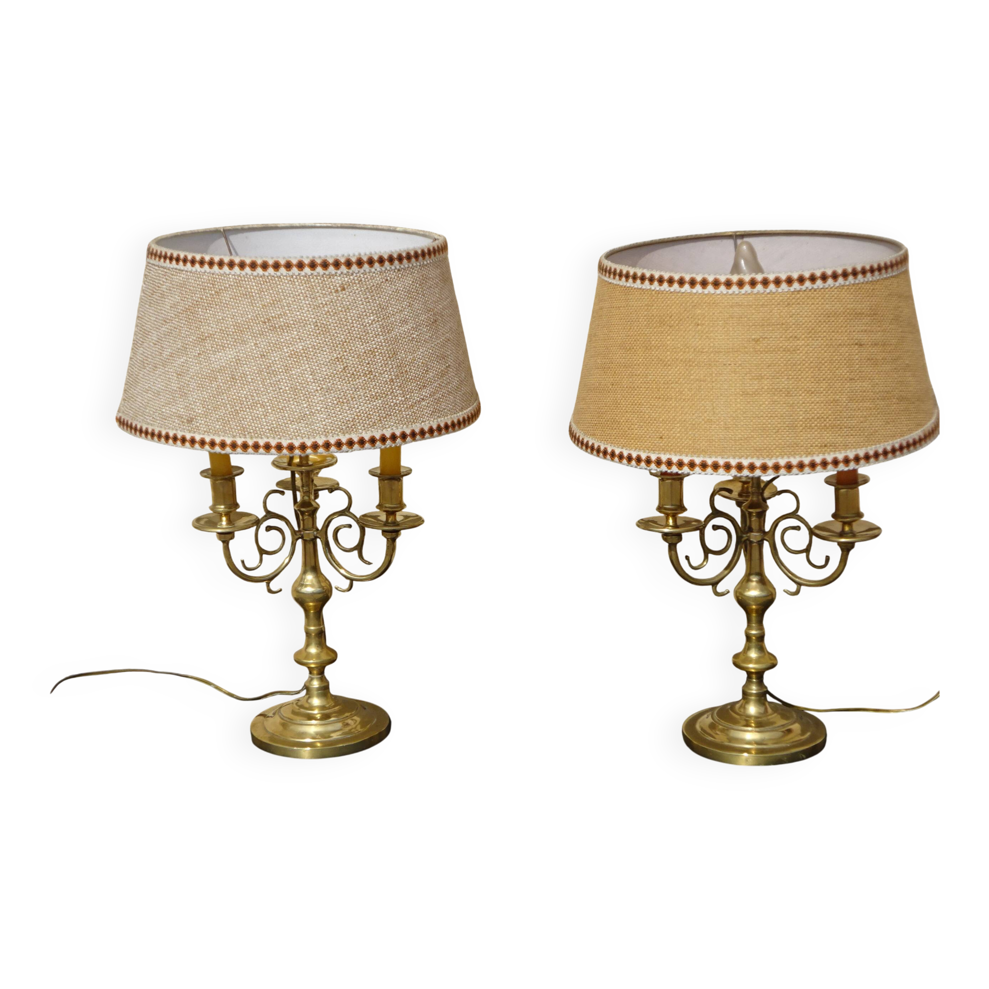 Antique copper candlesticks, mounted as lamps