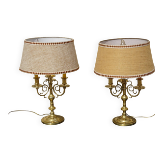 Antique copper candlesticks, mounted as lamps