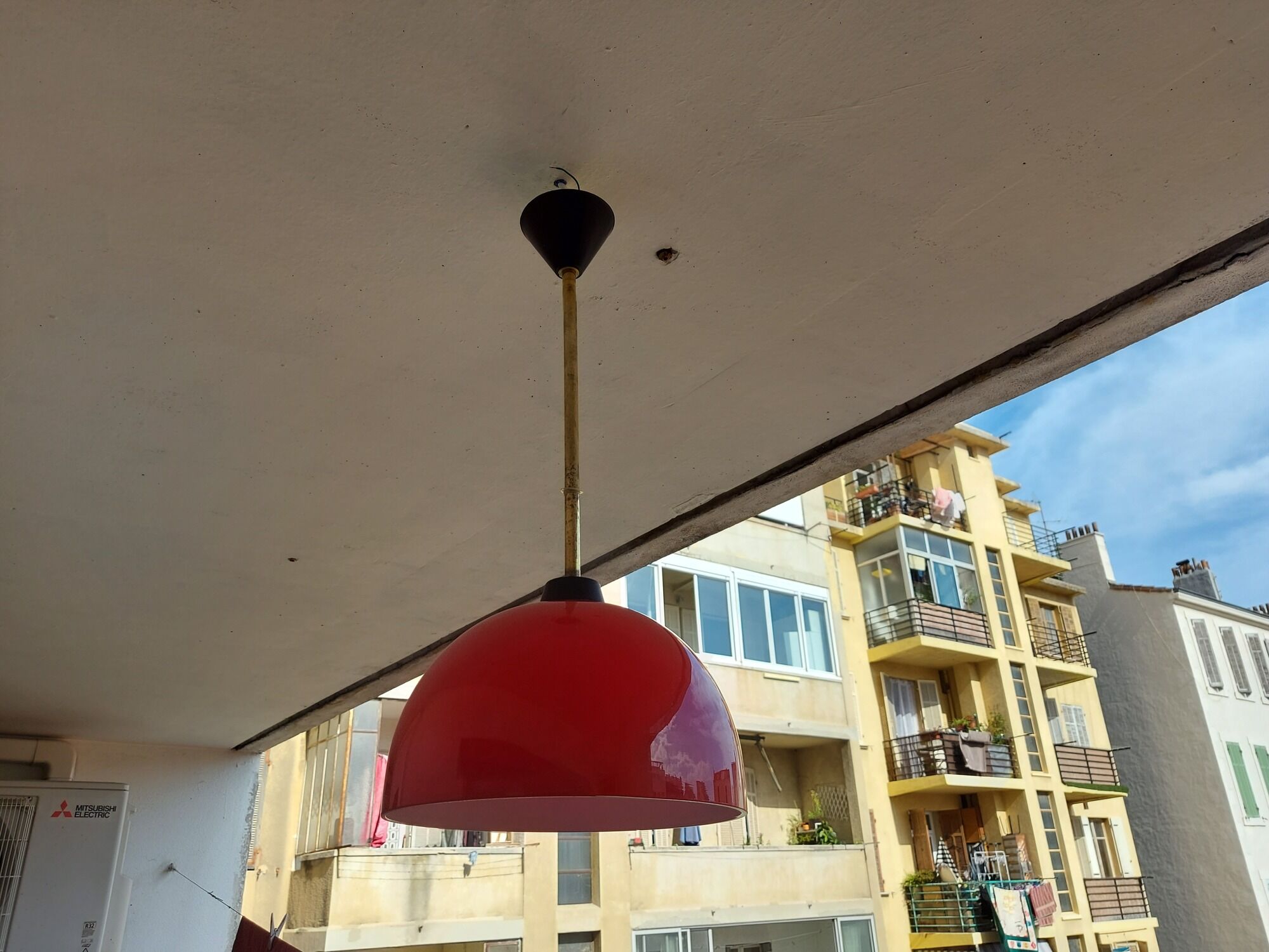 Vintage hanging lamp in red opaline of the 50/60