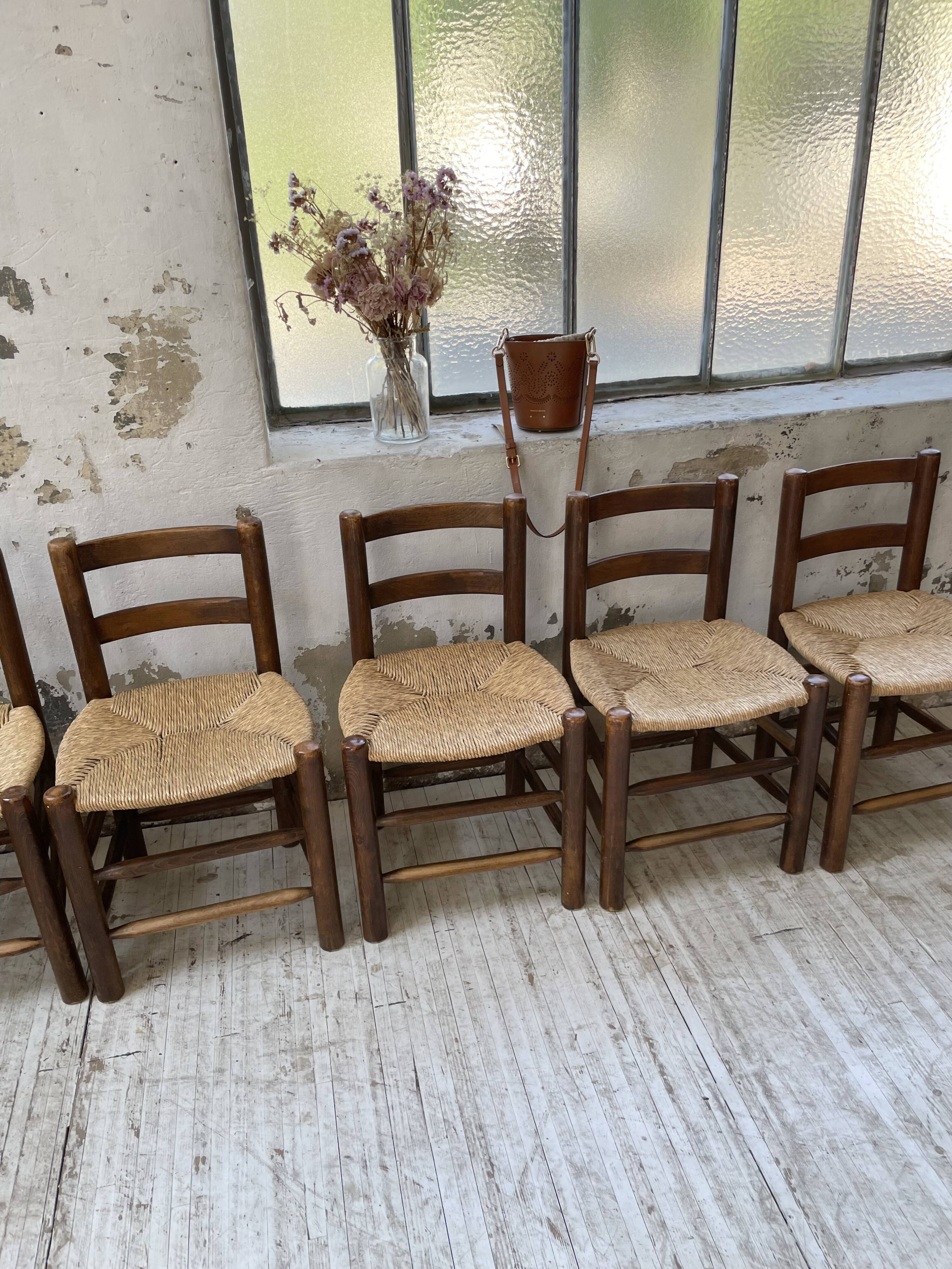 6 straw and oak chairs, mountain furniture