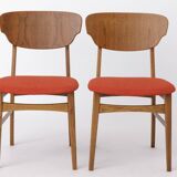 Set of 4 Danish Dining Chairs – Teak & Oak, 1960s, Red-Orange Upholstery