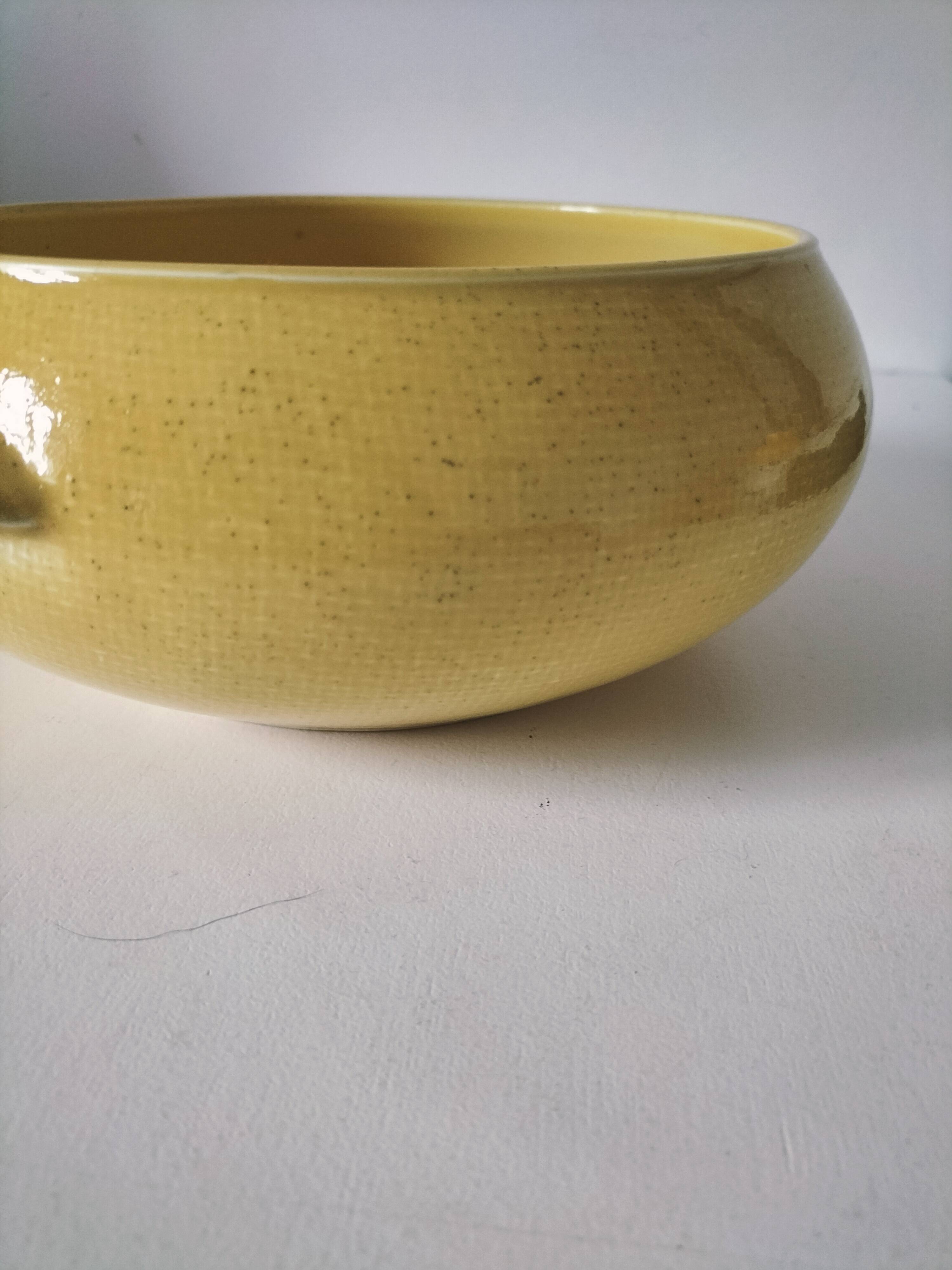 Salins Miramar lemon yellow dish – textured earthenware, 1950s–60s