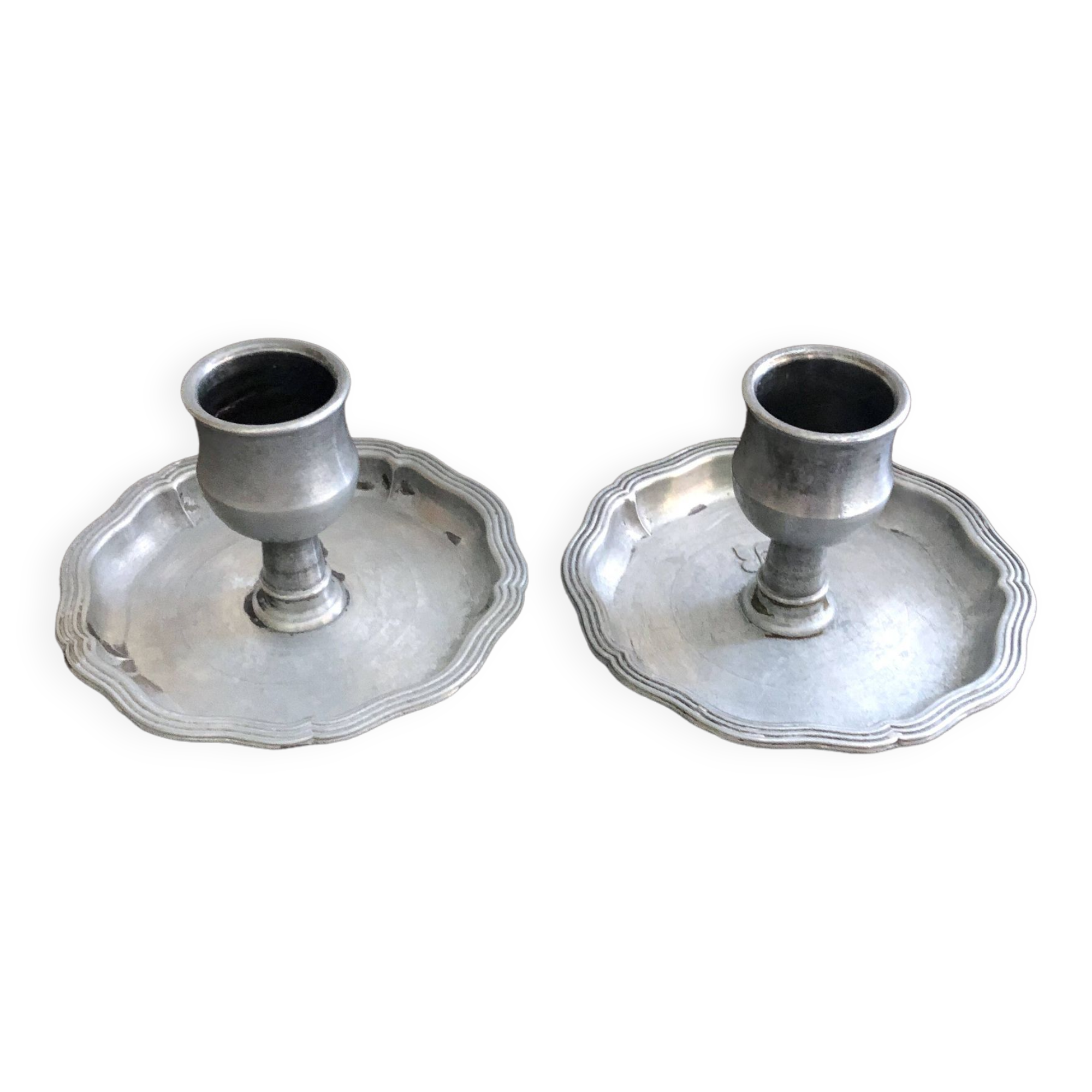 Pair of pewter table candlesticks