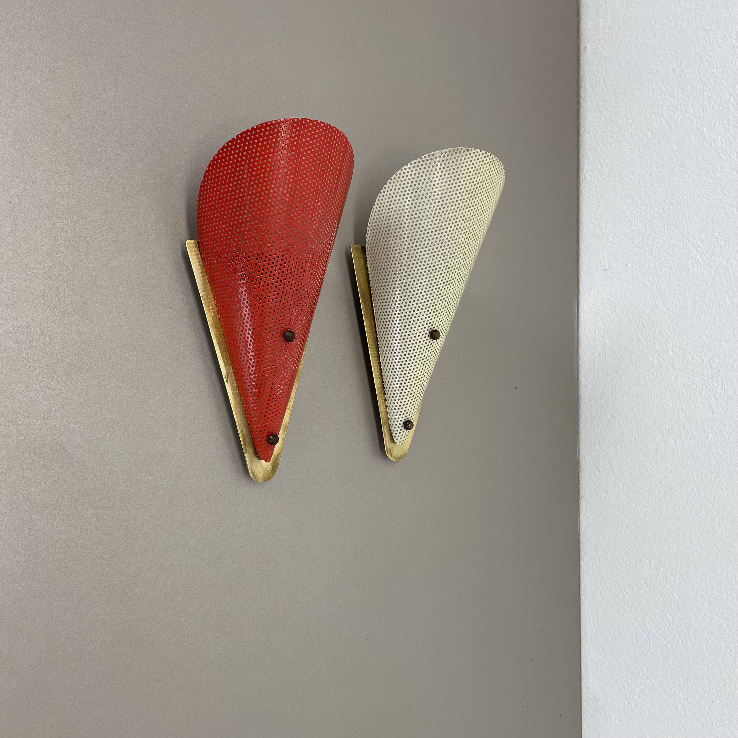 Set of two hole pattern theatre wall light sconces, france, 1950