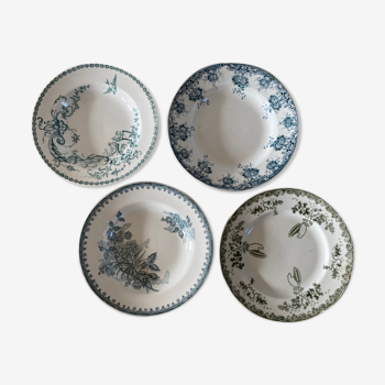 Lot de 4 assiettes fleuries bleues