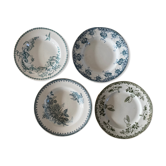 Lot de 4 assiettes fleuries bleues