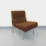 Vintage modernist armchair in wool fabric and chrome metal