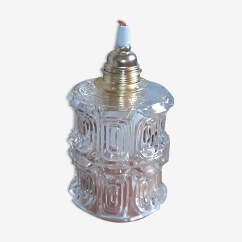 Lampe baladeuse en verre moulé à relief, vintage, long cordon tressé couleur or - vintage