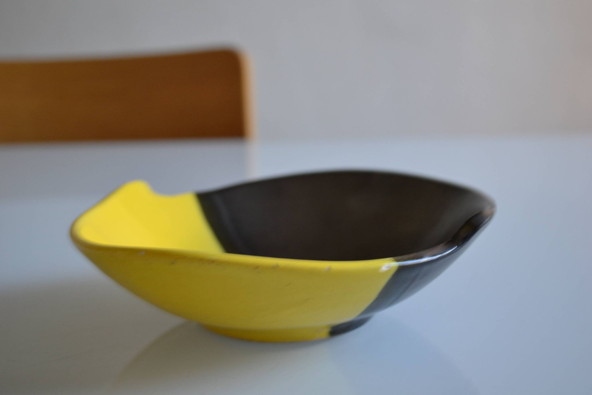 Bicolour ceramic cup in black and yellow signed Luc Vallauris 1950