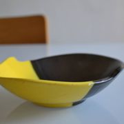 Bicolour ceramic cup in black and yellow signed Luc Vallauris 1950