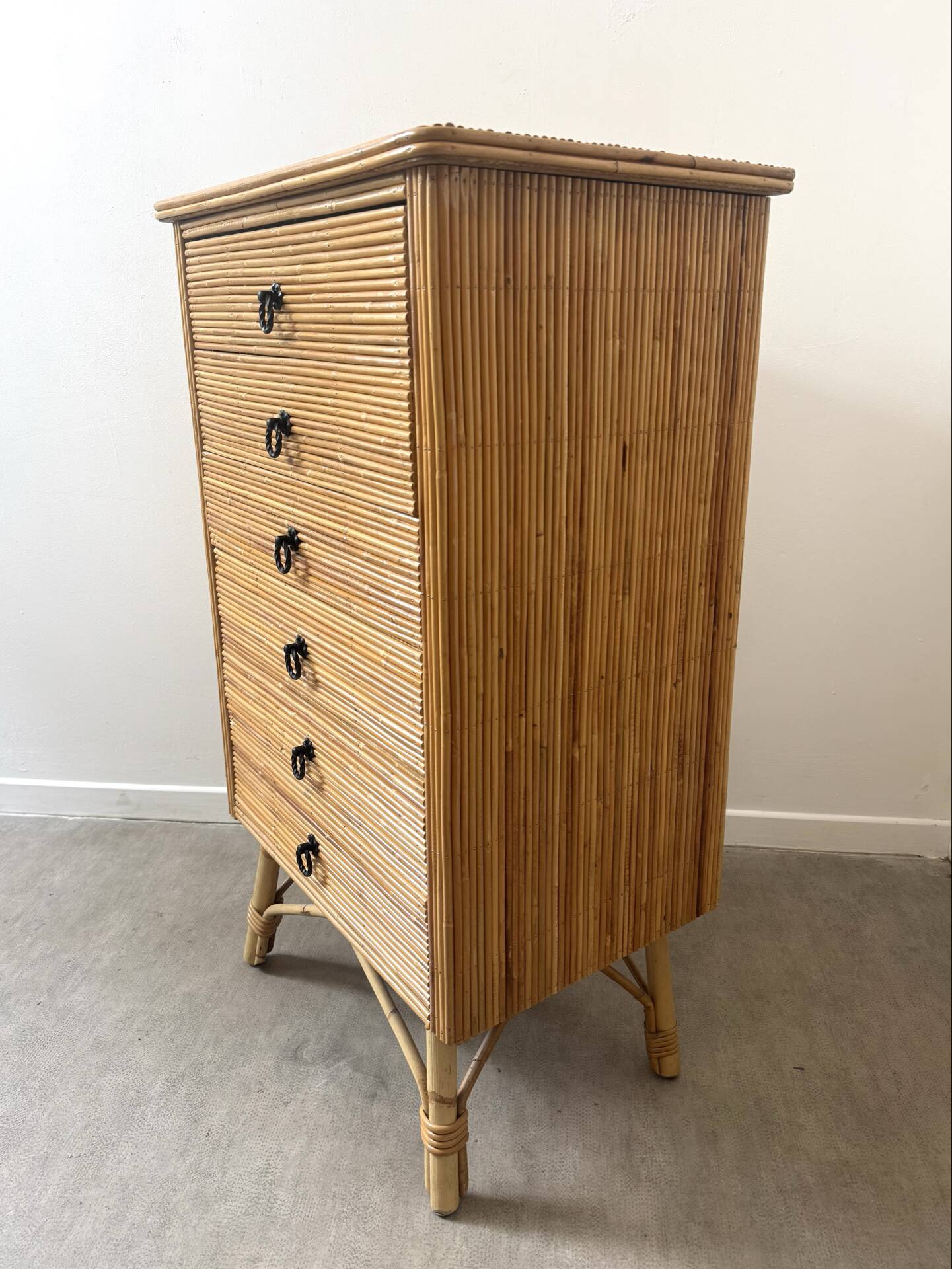 Vintage rattan chest of drawers by Audoux Minet