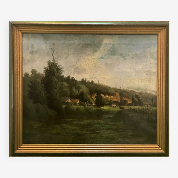 Old 19th century animated landscape painting