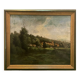 Tableau ancien paysage animé XIXe