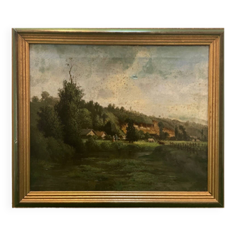 Old 19th century animated landscape painting