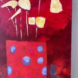 Golden flowers in a polka dot vase