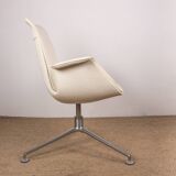 Danish armchair, white leather + chrome steel, model fk 6725 or “tulip chair”, preben fabricius/knoll