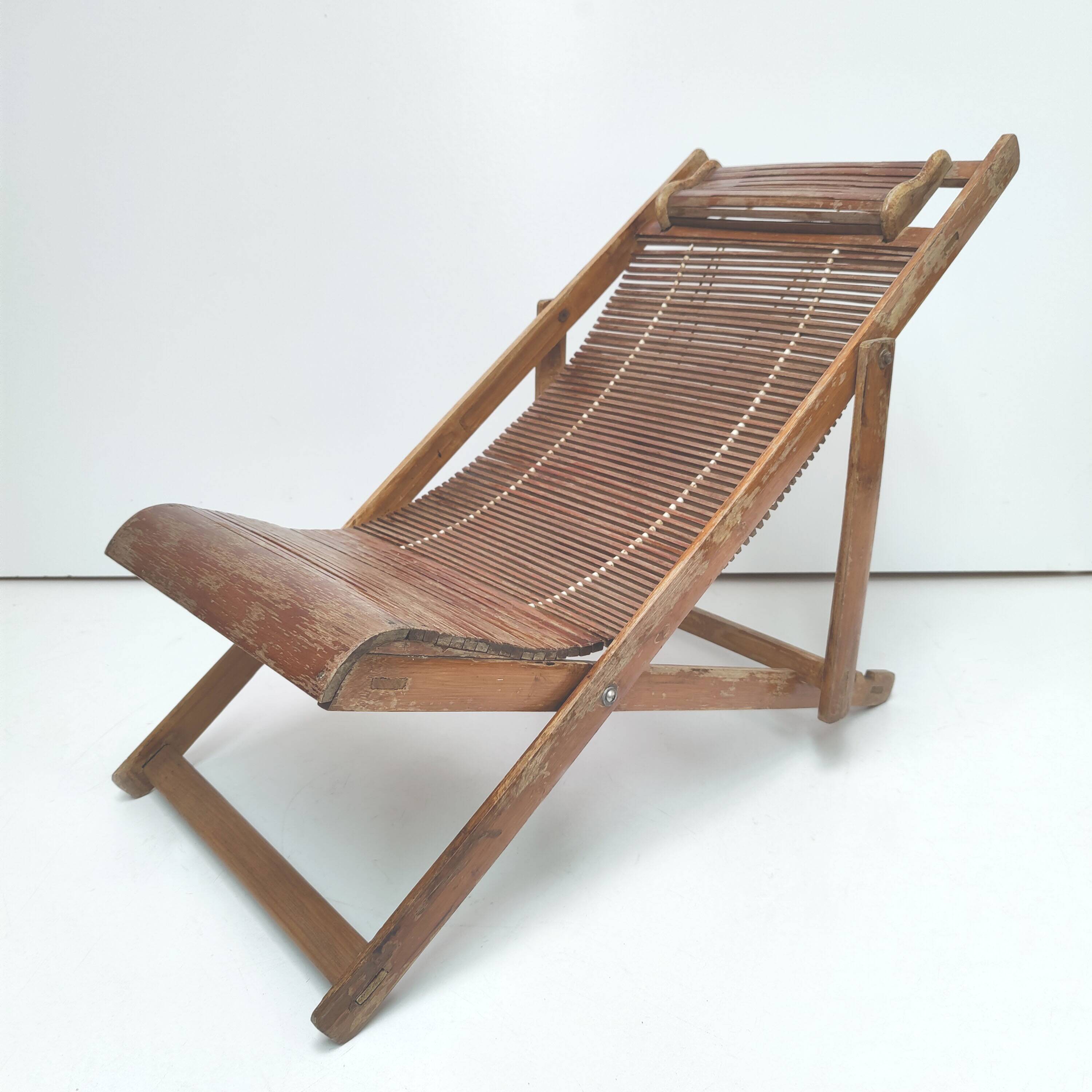 Chaise longue transat japonais enfant en bambou années 40