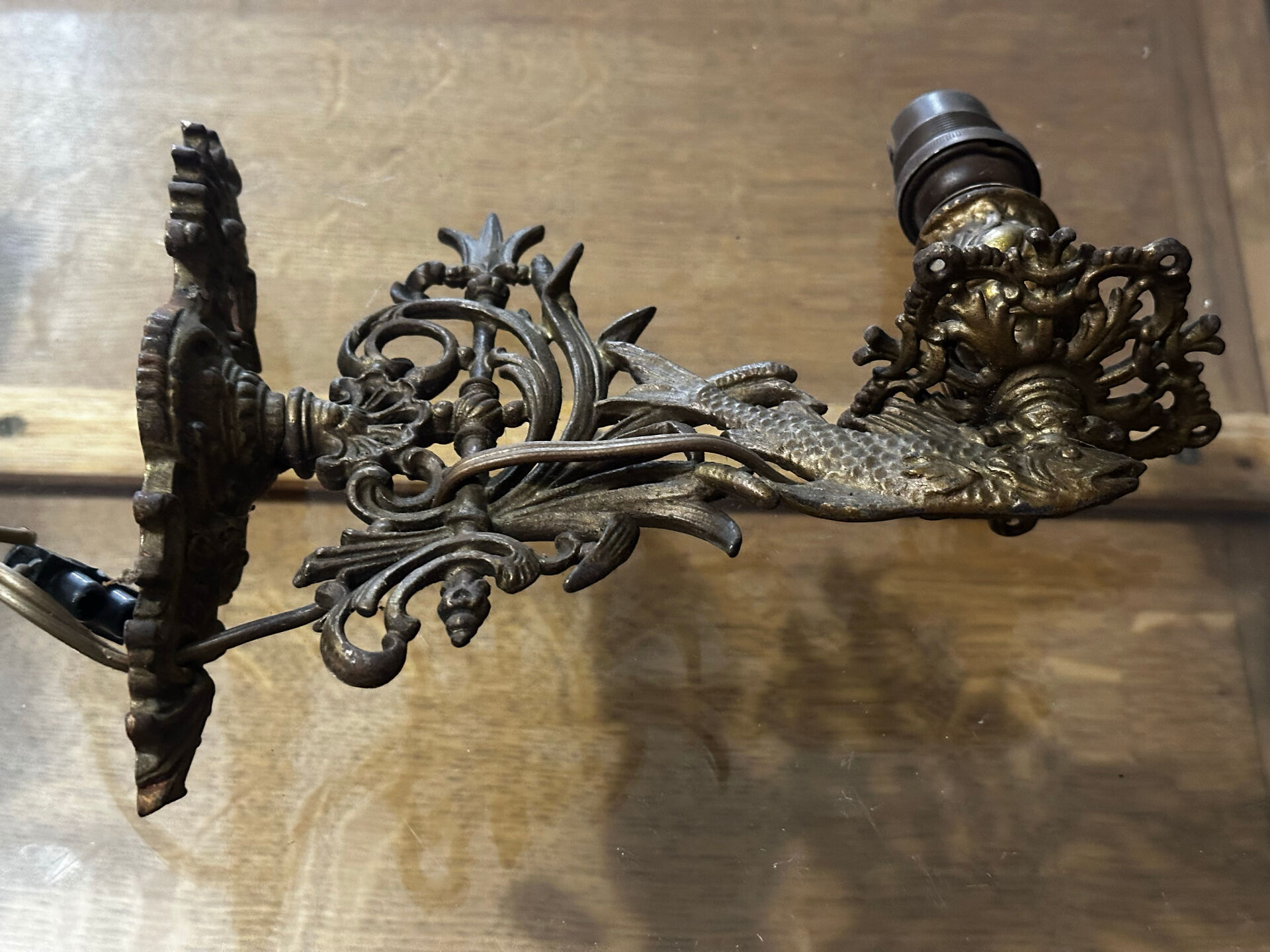Pair of naturalistic wall sconces with fish circa 1900