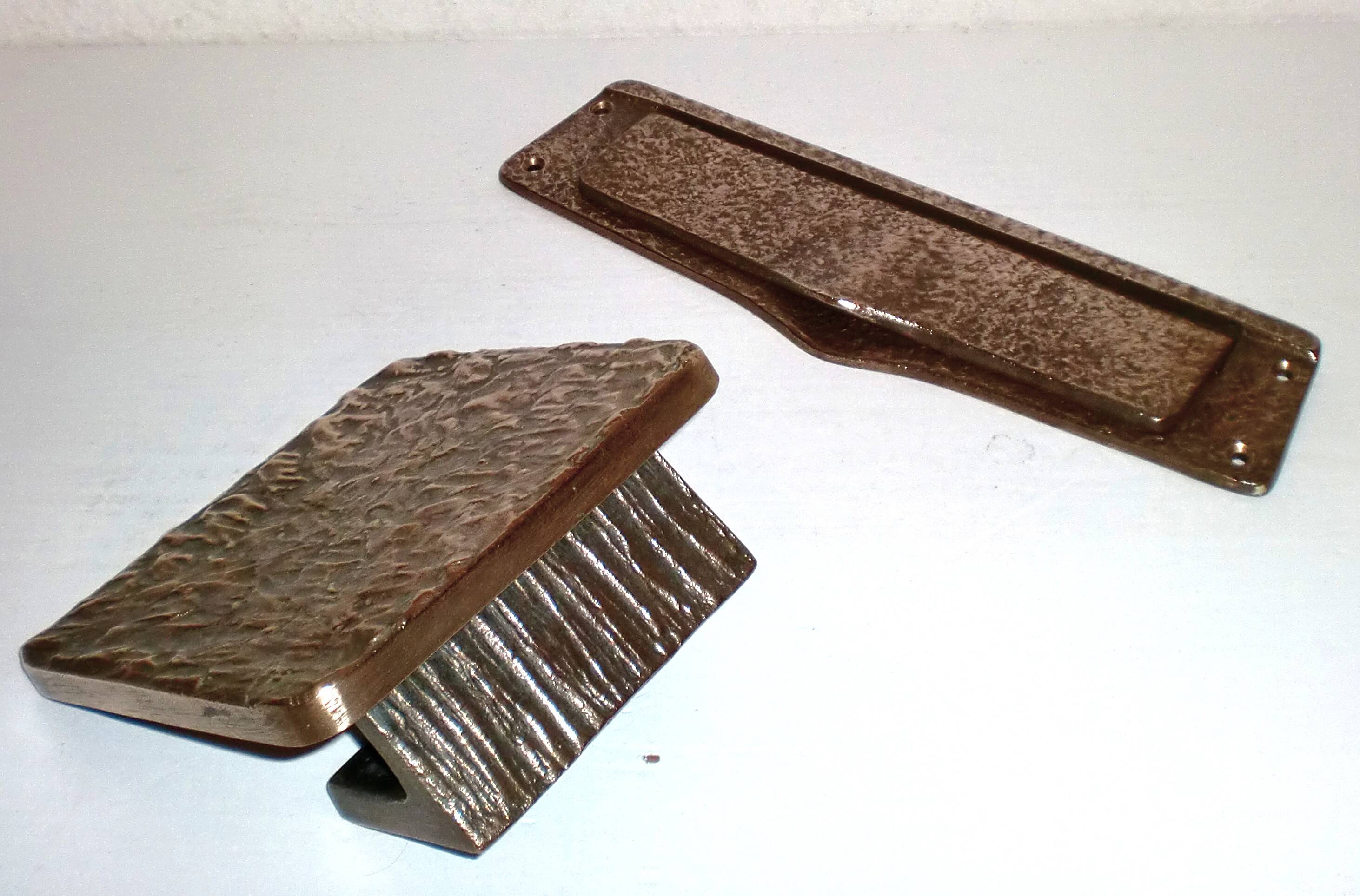 1950s Brutalist Bronze Push & Pull Front Door Handle Push Plate + Mail Slot