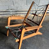 Airborne FS105 oak and fabric armchair by Pierre Guariche - 1950s