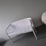Art Nouveau bench in painted white wood and faux fur fabric, 1940s, 2-seater.