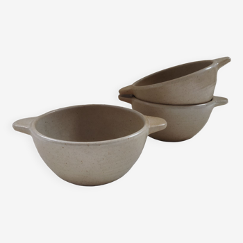 3 CNP stoneware ear bowls Grès Village