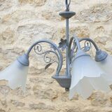 Lustre à 3 feux en métal patiné gris