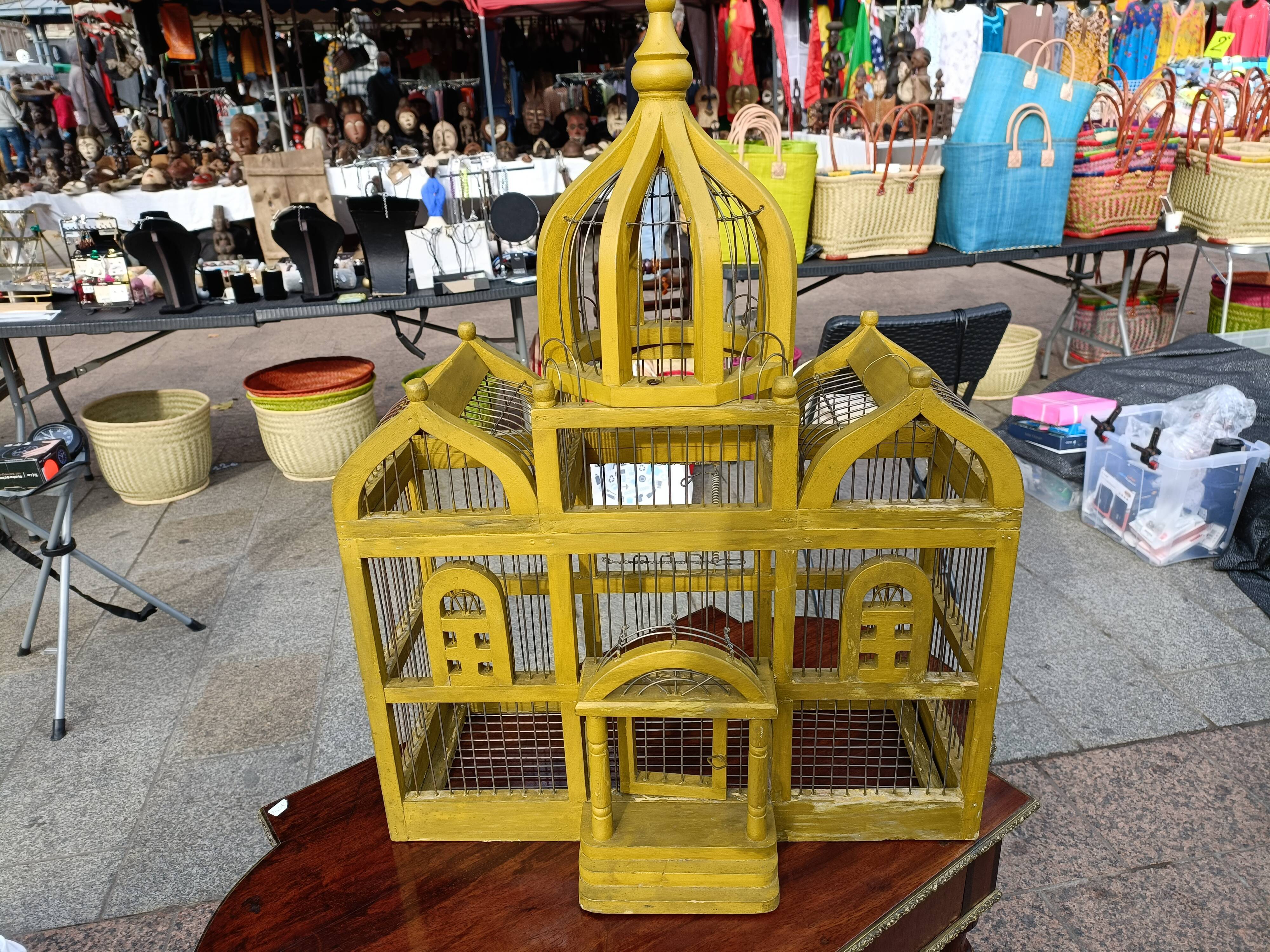 Vintage antique wood and metal bird cage