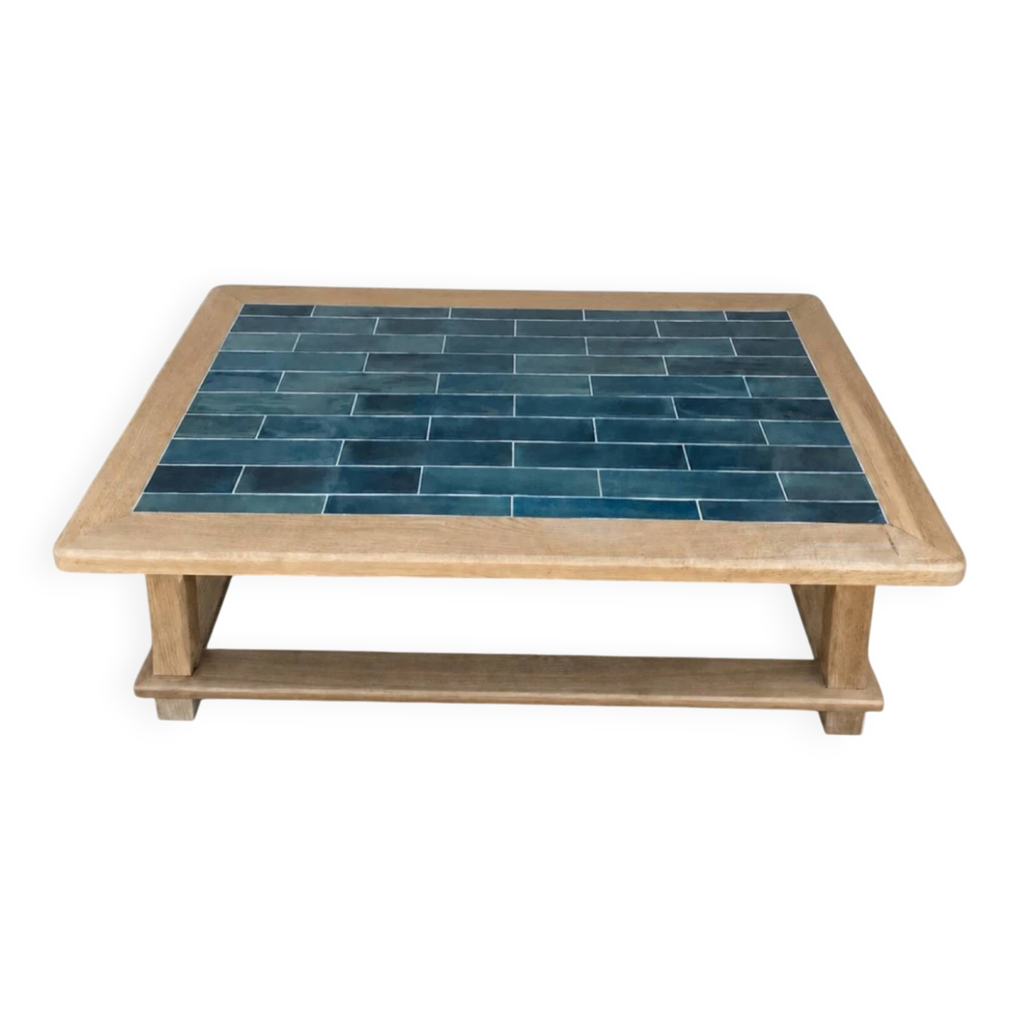 Renovated solid wood coffee table - handmade tiled top