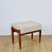 Edmund Homa stool, cream ivory beige boucle seat, long pile lamb