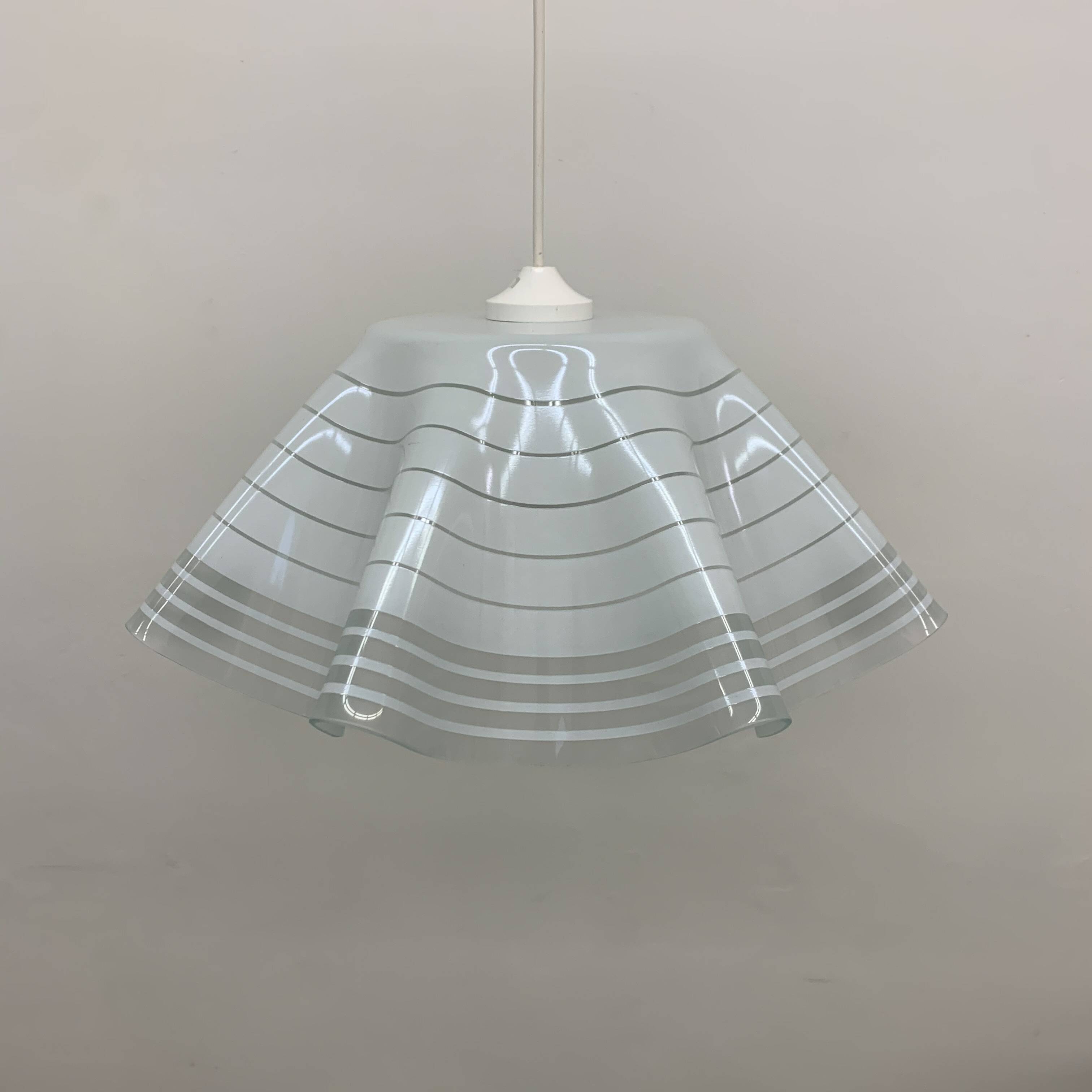 Mid-century minimalist folded glass hanging lamp, 1980’s