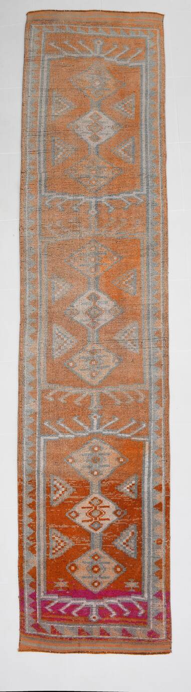 Orange & Green Turkish Runner Rug, 84x368Cm